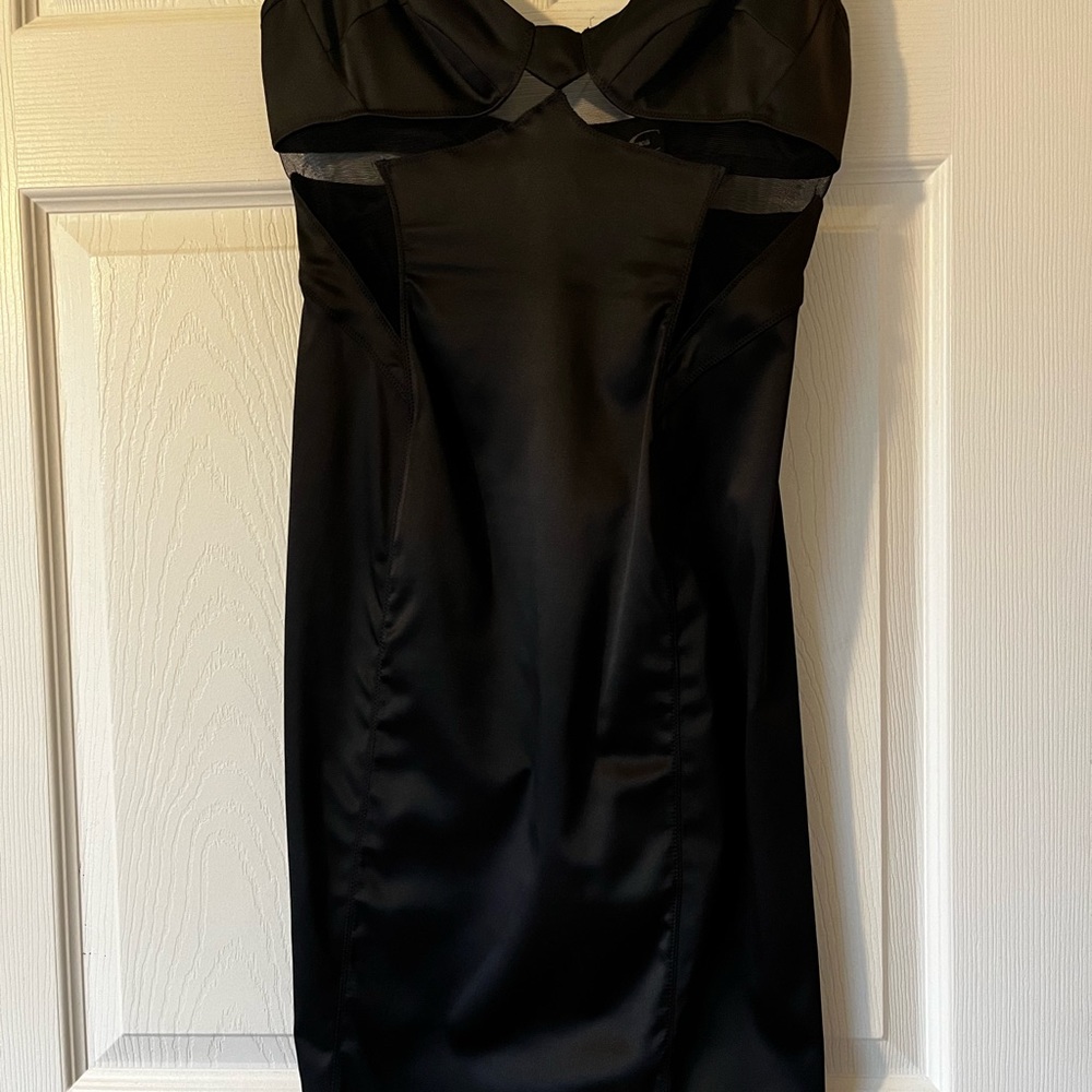 Black satin see threw cut out dress